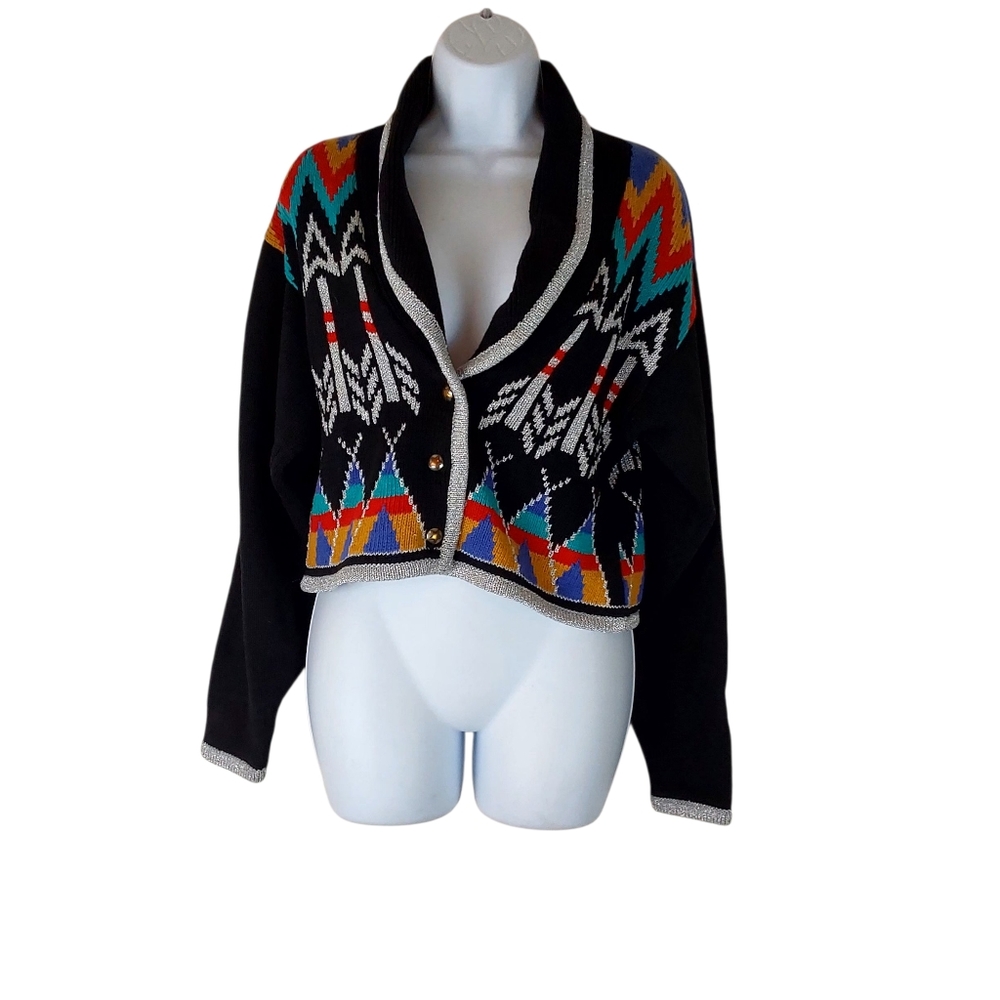 Vintage Kenny Rogers Sweater Cardigan Size M Southwestern Aztec Star Button